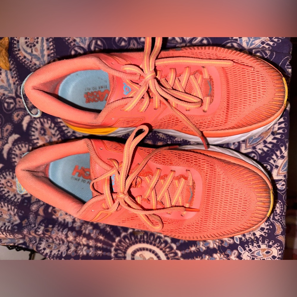 Bright orange hokas